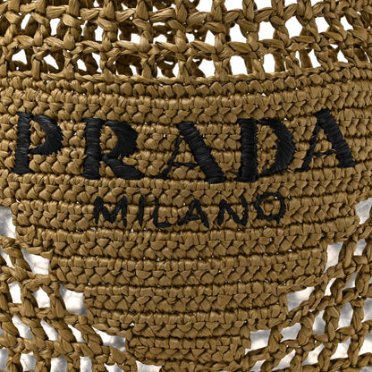 Prada Yarn Raffia Effect Crochet Logo Embroidered Tote Bag Dark Green 7 of 9