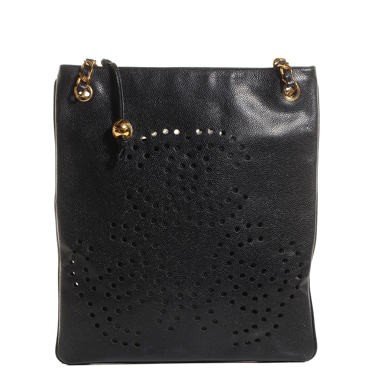 Caviar Perforated CC Shoulder Bag Black