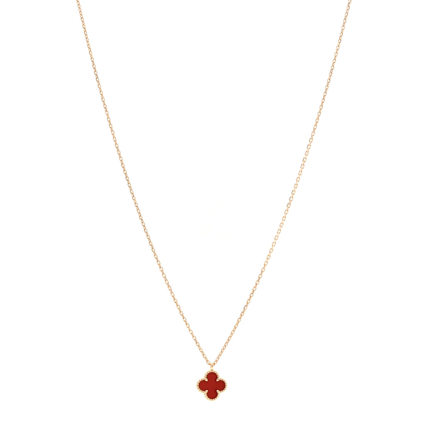 18K Rose Gold Carnelian Sweet Alhambra Pendant Necklace