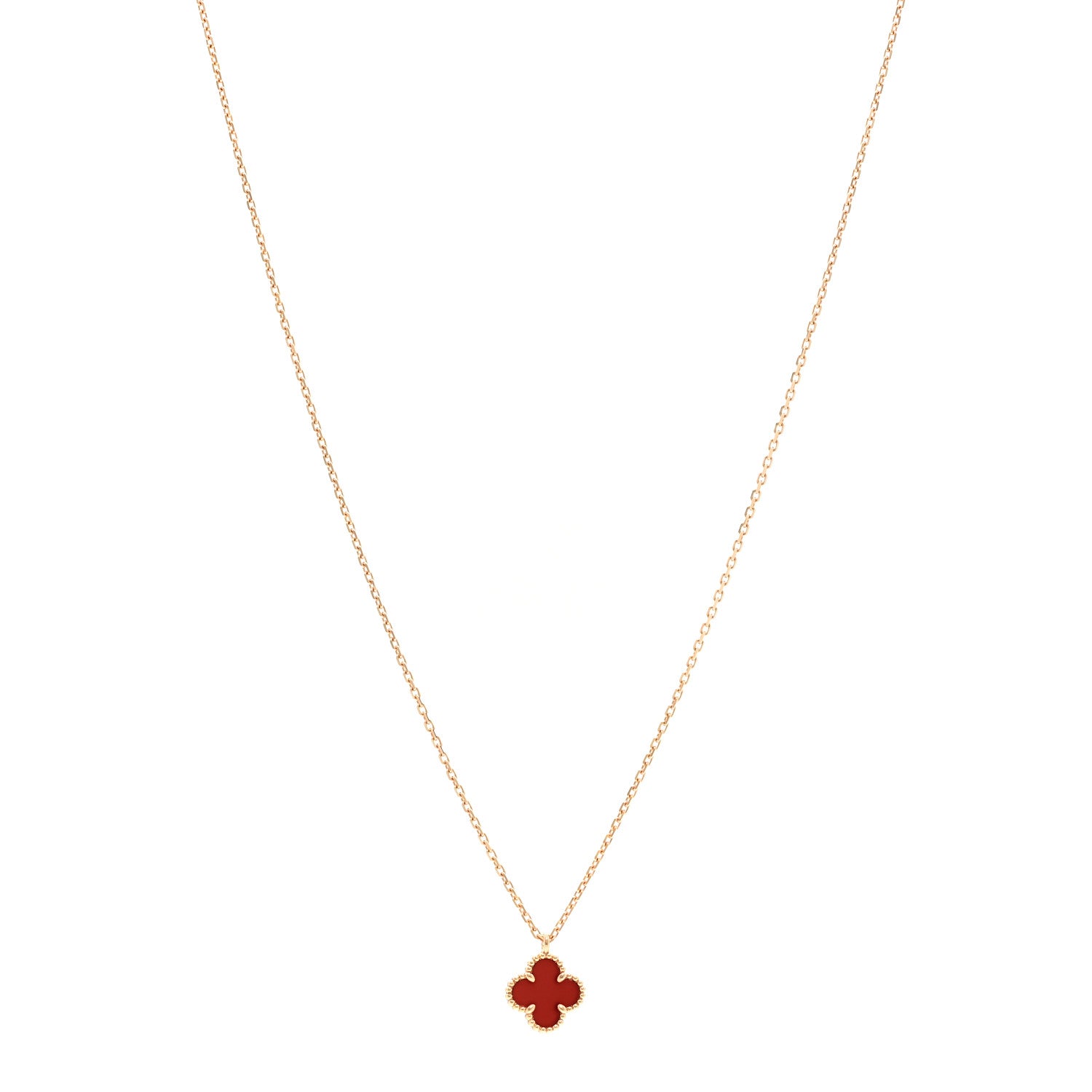Van Cleef & Arpels 18K Rose Gold Carnelian Sweet Alhambra Pendant Necklace 1 of 6
