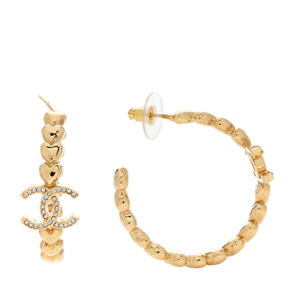 Chanel Crystal Heart CC Hoop Earrings Gold 1 of 5