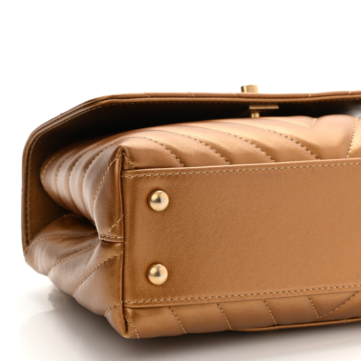 Metallic Calfskin Chevron Quilted Mini Coco Handle Flap Gold