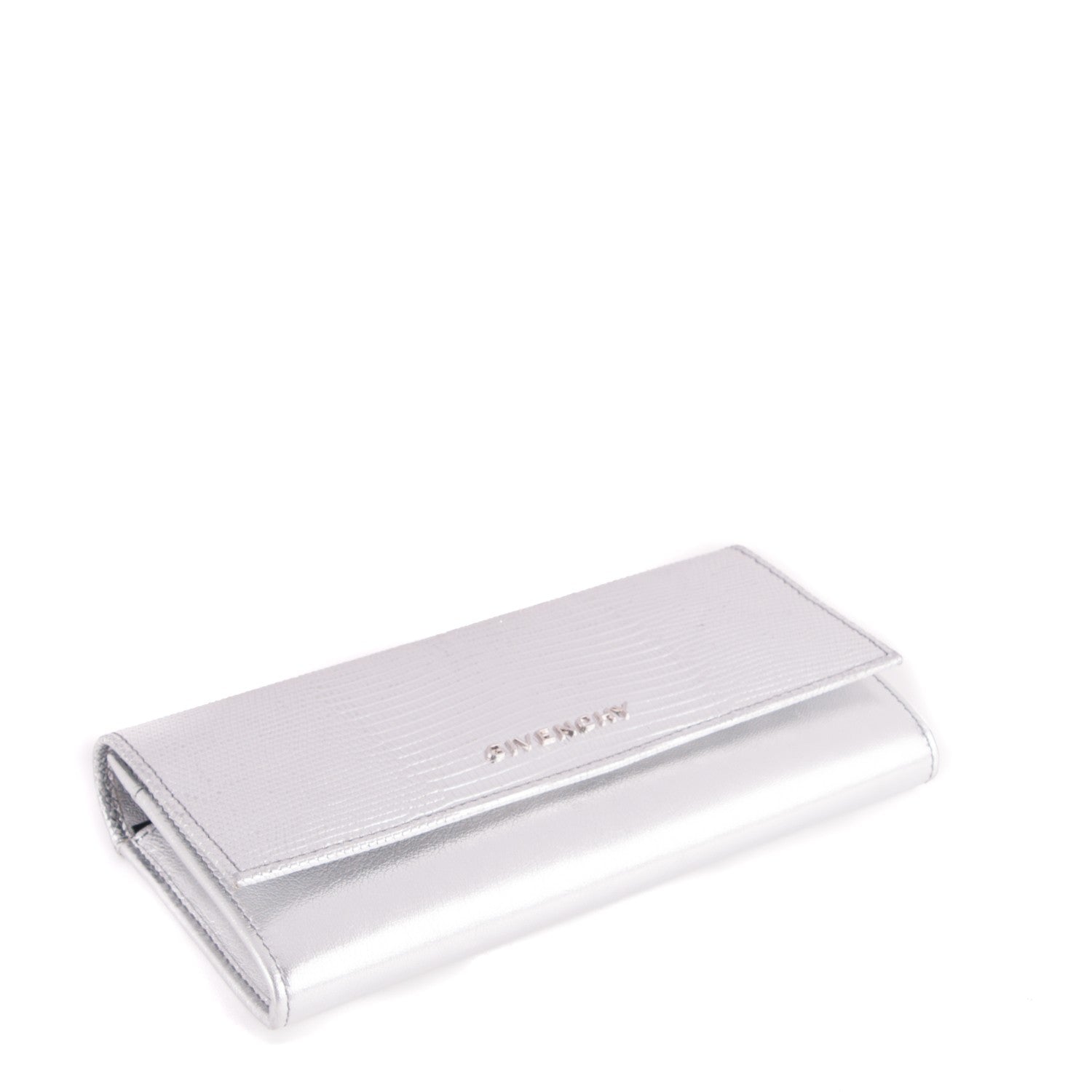 Givenchy Metallic Calfskin Lizard Embossed Pandora Flap Continental Wallet Silver 4 of 8