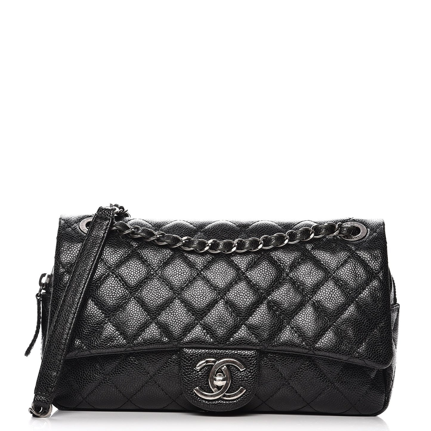 Iridescent Caviar Quilted Small Chic Flap Black