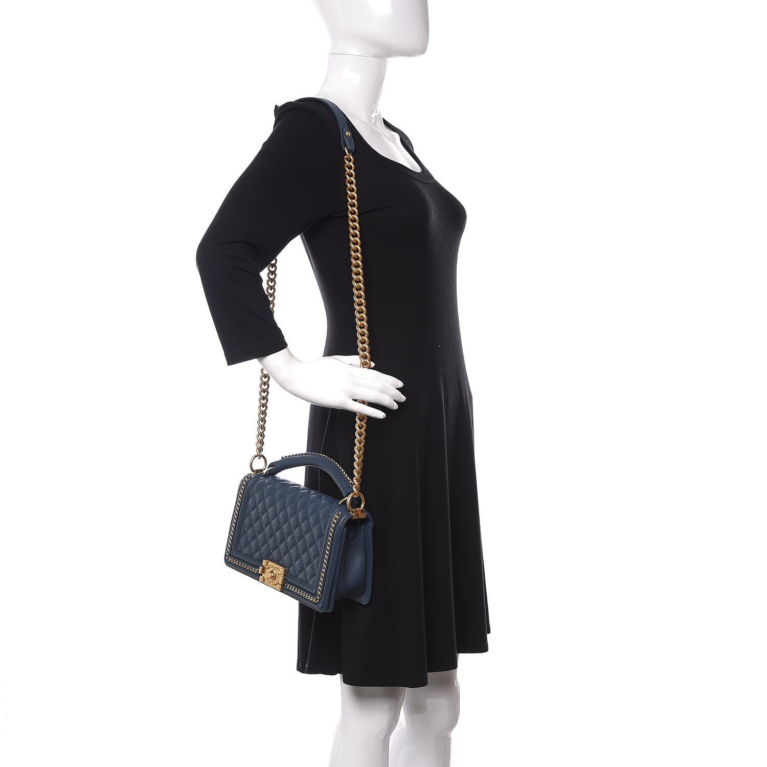 Chanel Calfskin Quilted Medium Top Handle Boy Flap Blue 2 of 9