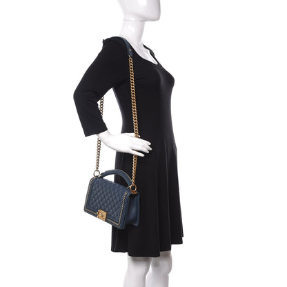 Chanel Calfskin Quilted Medium Top Handle Boy Flap Blue 2 of 9