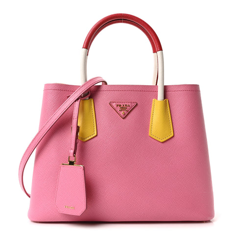 Saffiano Cuir Small Bi-Color Double Bag Begonia Sole