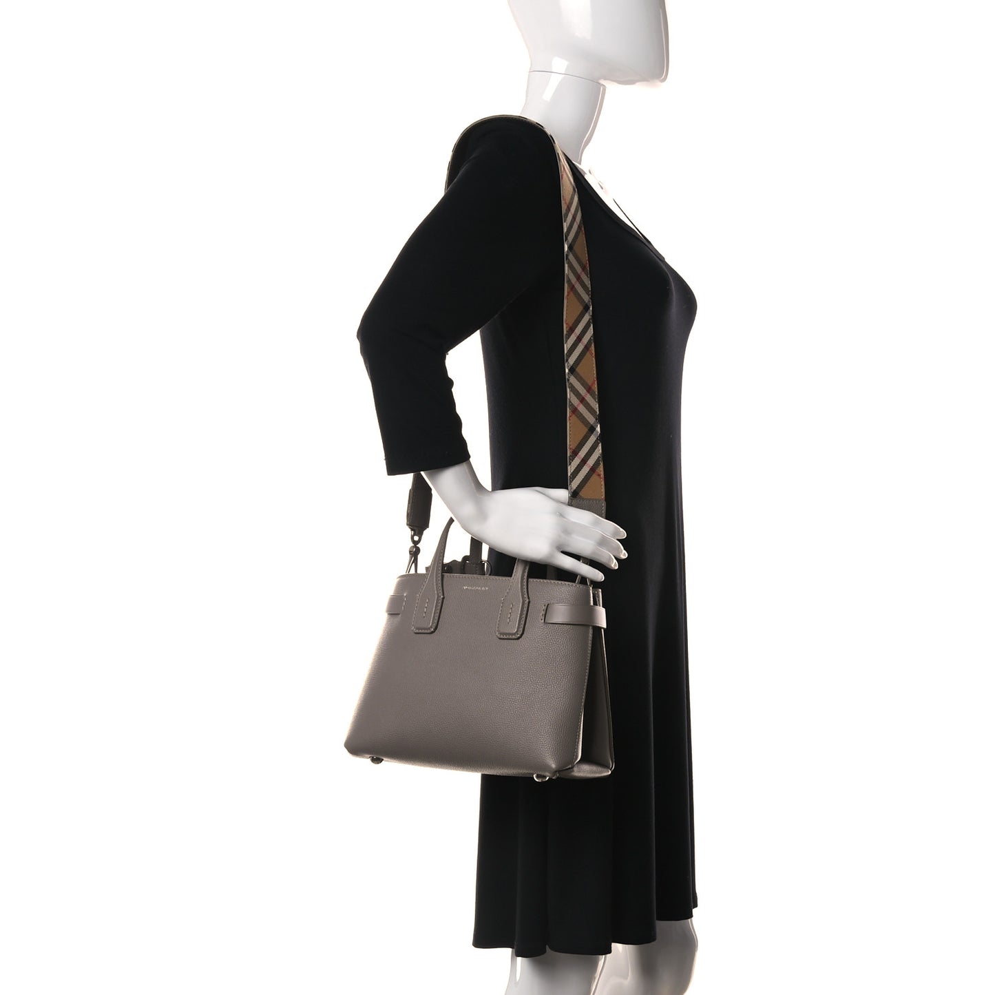 Derby Calfskin House Check Small Banner Tote Pale Taupe