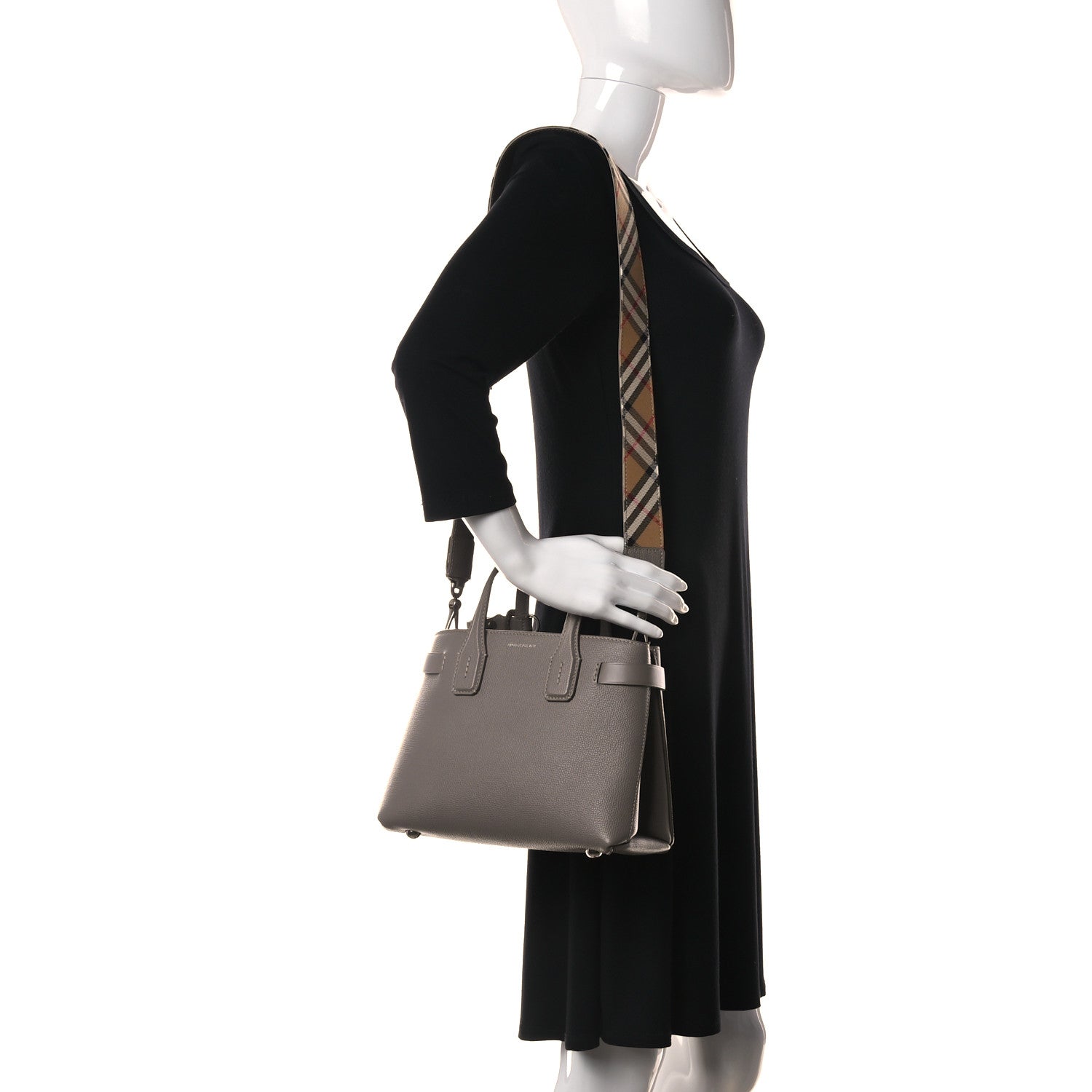 Burberry Derby Calfskin House Check Small Banner Tote Pale Taupe 2 of 15