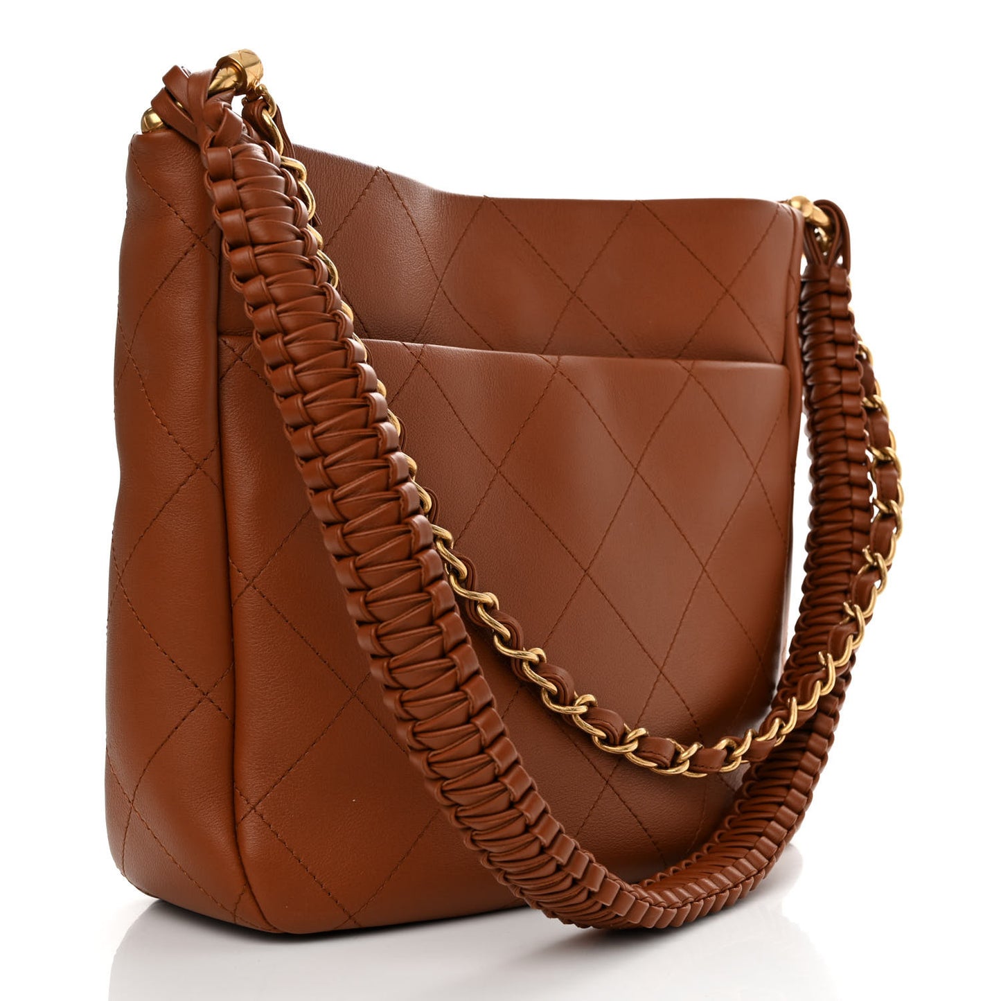 Calfskin Quilted Braided Handle Chain Hobo Brown