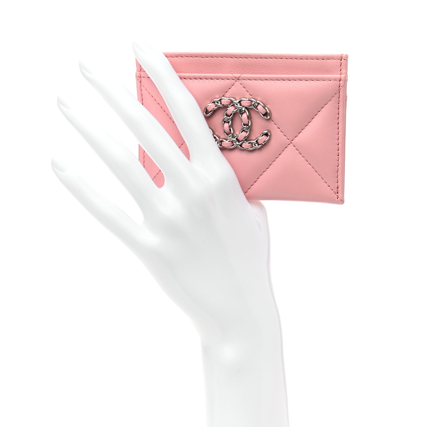 Chanel Lambskin Quilted Chanel 19 Card Holder Light Pink 2 of 8