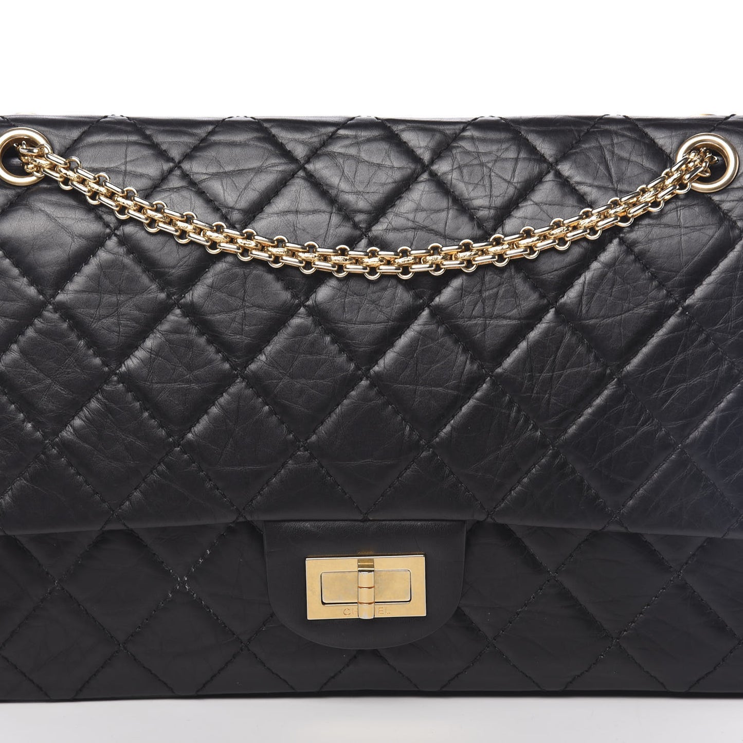 Aged Calfskin Quilted 2.55 Reissue 227 Flap Black
