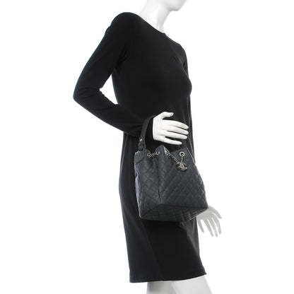 Chanel Caviar Flat Quilted CC Chain Bucket Drawstring Bag Black 3 of 9