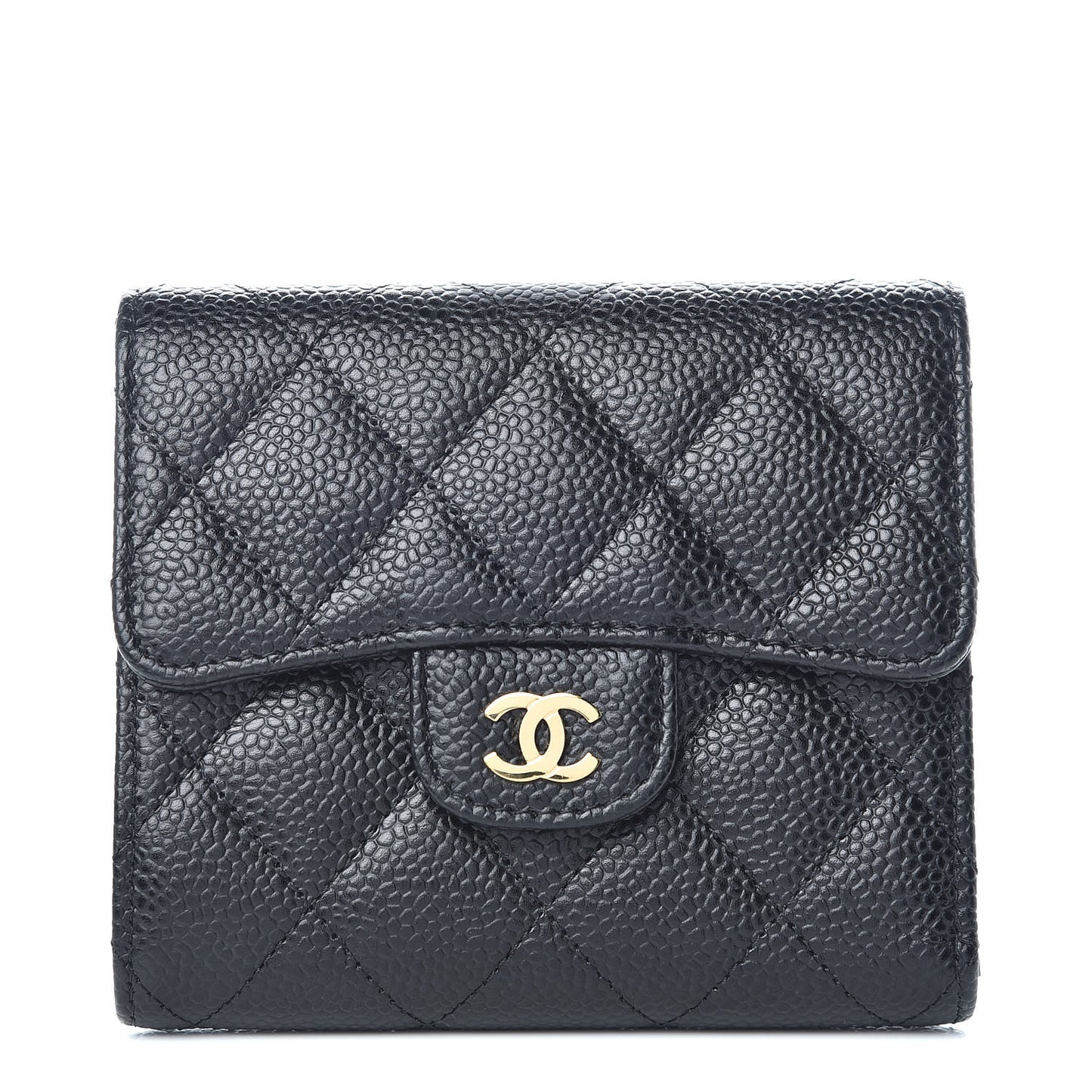Caviar Quilted Compact Flap Wallet Black