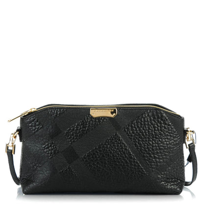 Burberry Signature Grain Calfskin Check Embossed Small Chichester Crossbody Clutch Bag Black 1 of 8