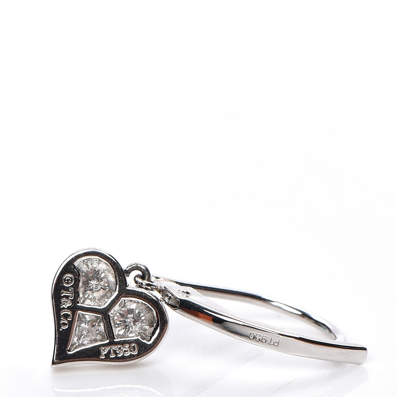 Tiffany Platinum Diamond Heart Drop Earrings 3 of 4