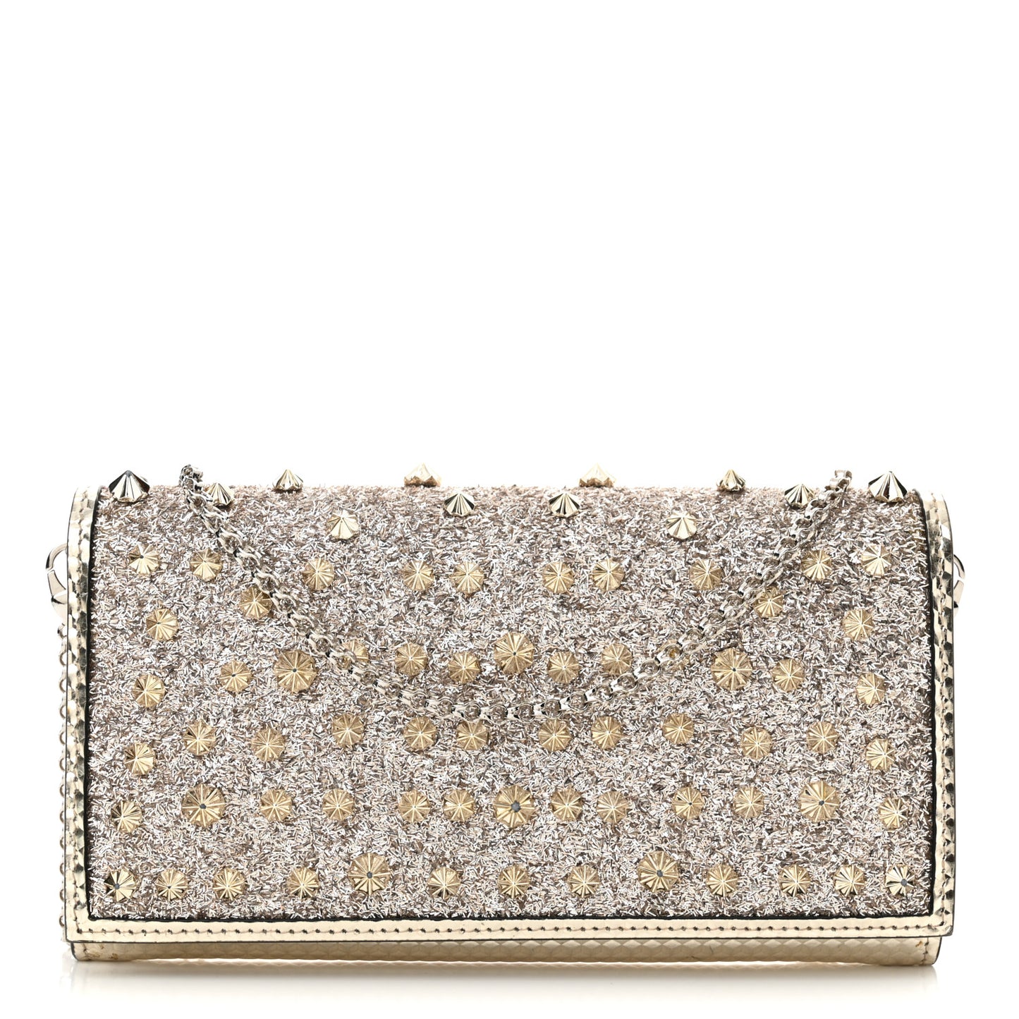 Patent Calfskin Pearl Boudoir Glitter Chain Wallet Platinum