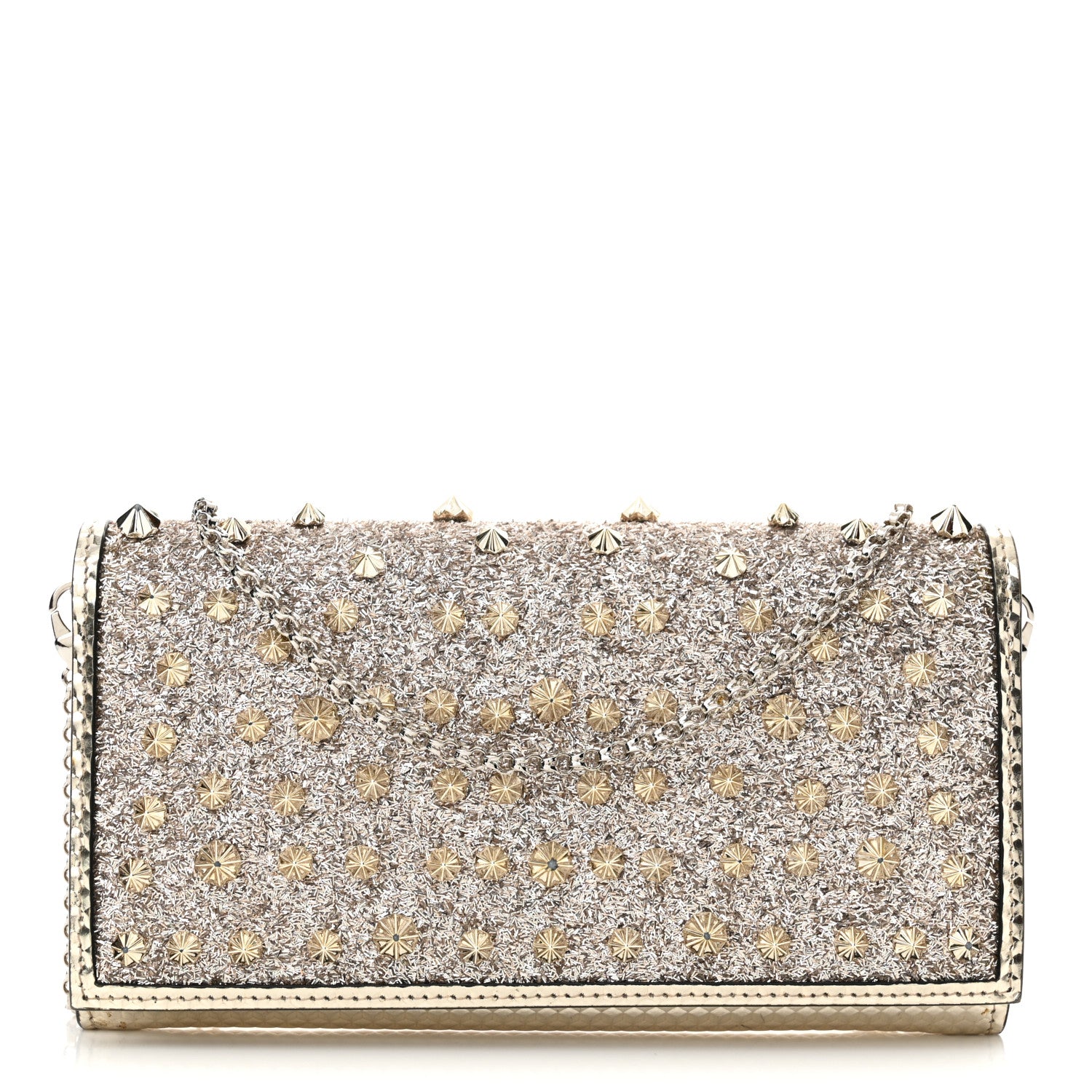Christian Louboutin Patent Calfskin Pearl Boudoir Glitter Chain Wallet Platinum 1 of 11