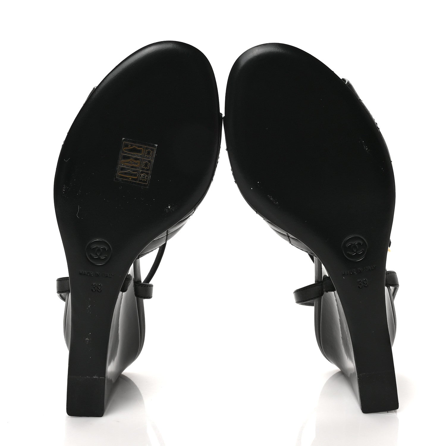 Chanel Lambskin Patent Quilted Wedge Sandals 39 Black 6 of 9