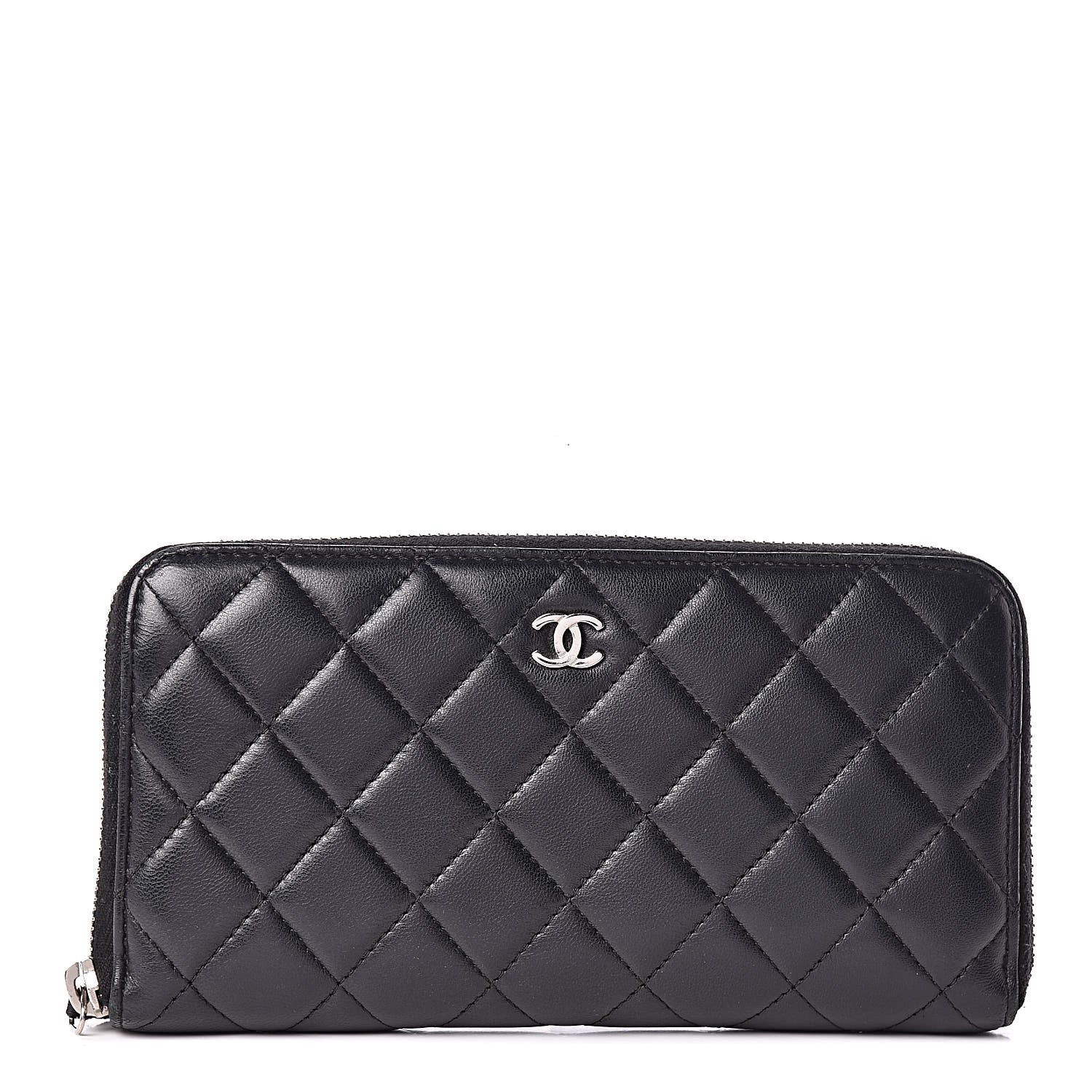 Chanel Lambskin Quilted Large Gusset Zip Around Wallet Black 1 of 10