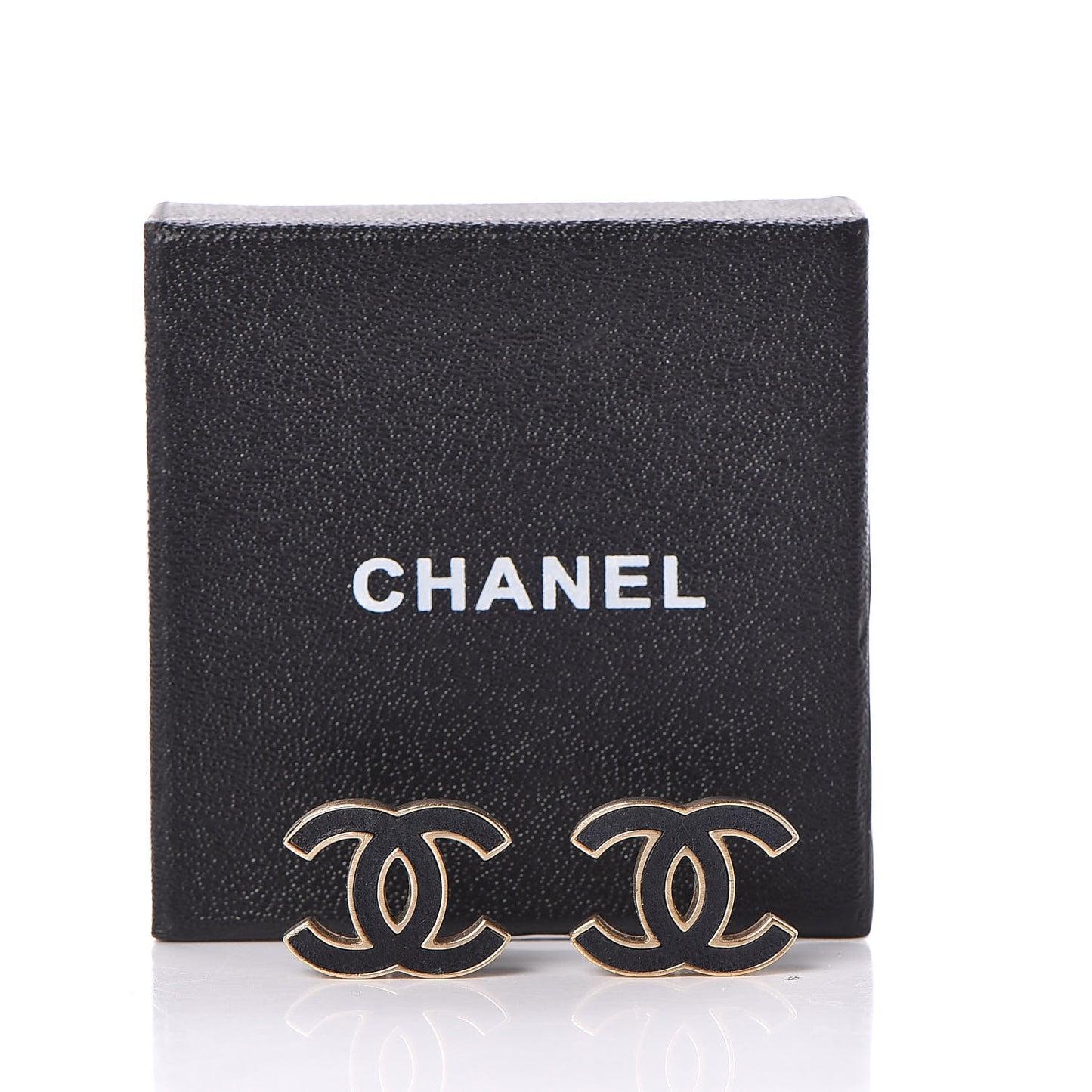 Lambskin CC Earrings Black Gold
