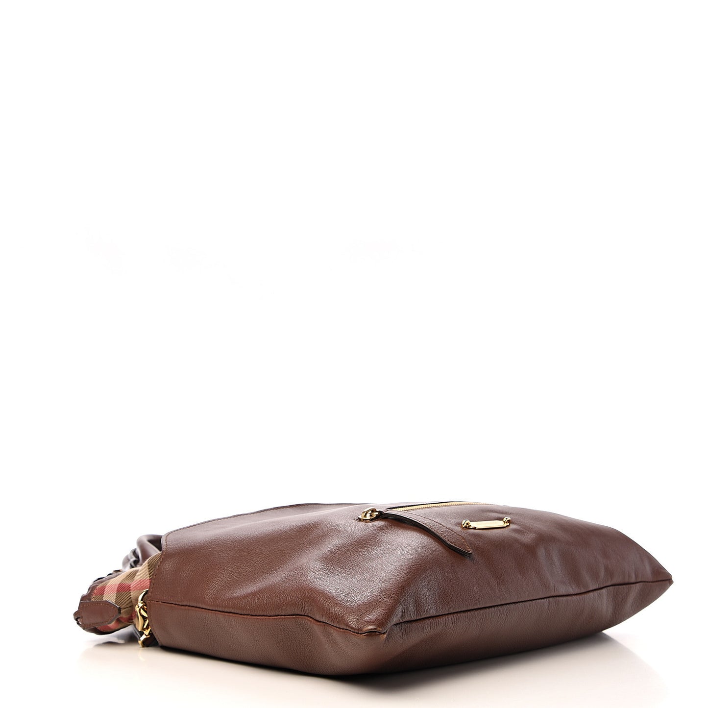 Soft Calfskin House Check Big Crush Tote Brown Ochre
