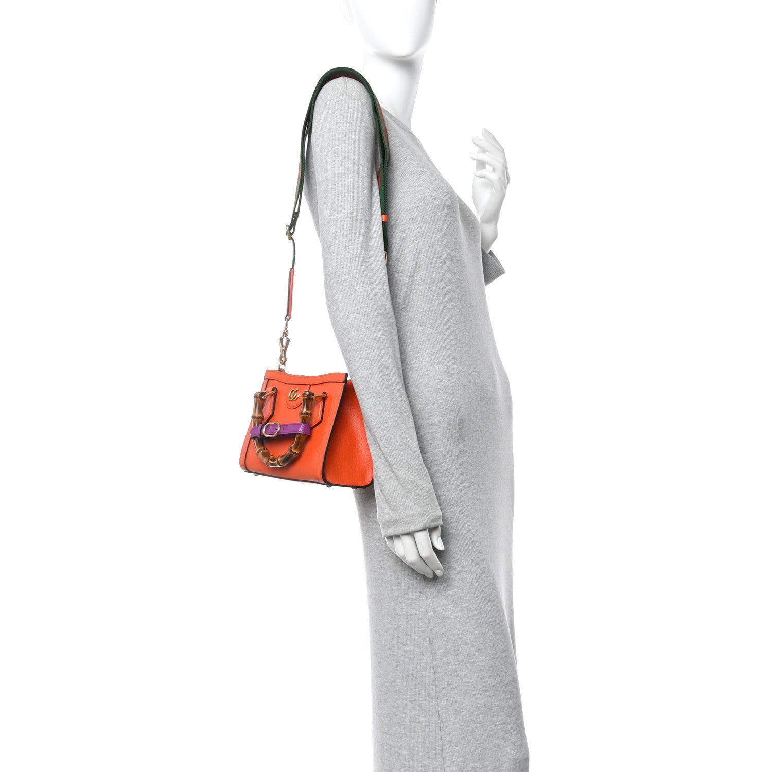 Gucci Textured Dollar Calfskin Web Mini Diana Tote Bag Deep Orange Spicy Cyclamin 2 of 10