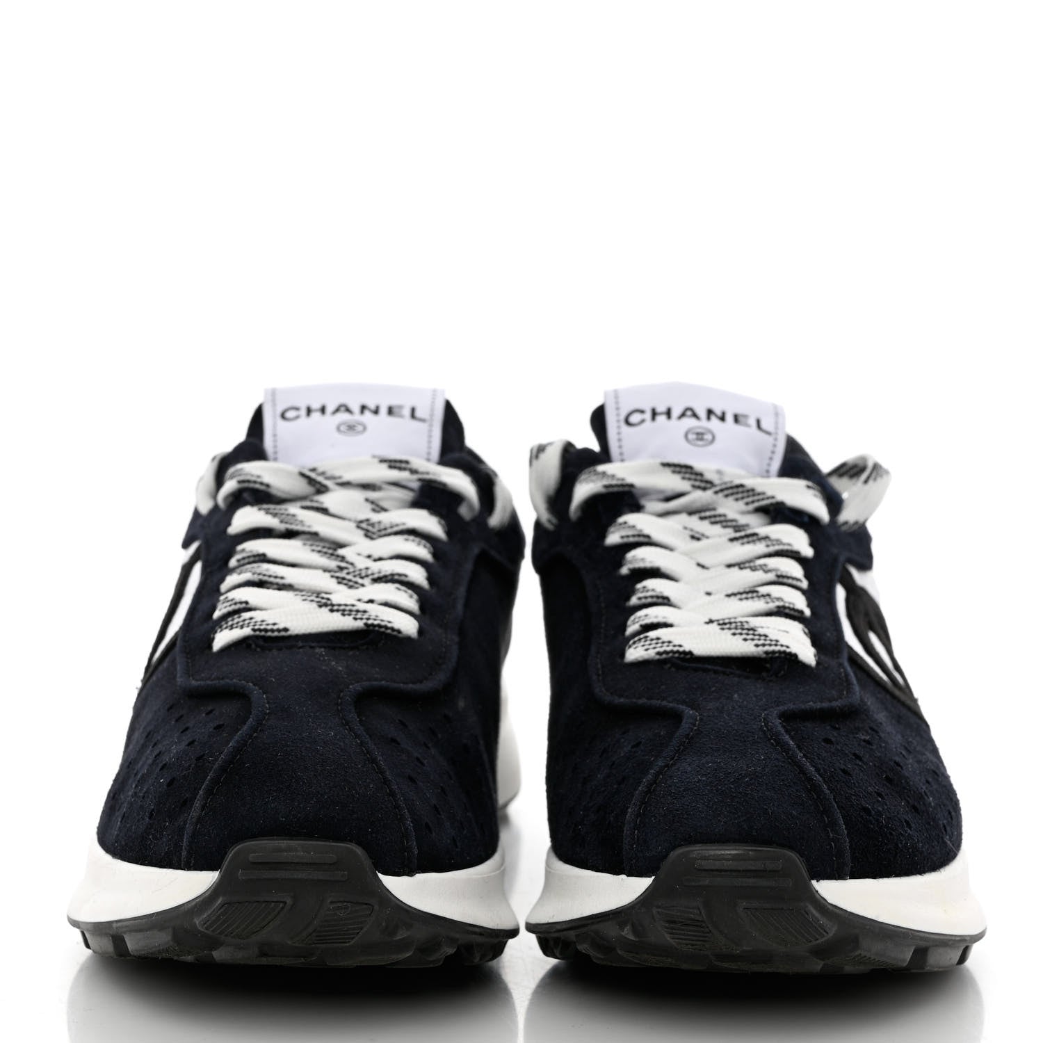 Chanel Fabric Suede Kidskin CC Sneakers 40 Black White 2 of 9