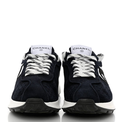 Chanel Fabric Suede Kidskin CC Sneakers 40 Black White 2 of 9