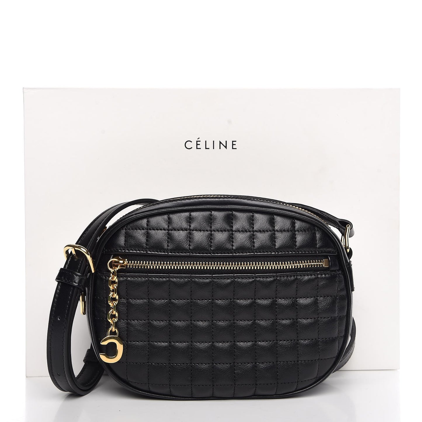 Calfskin Quilted Small C Charm Bag Black