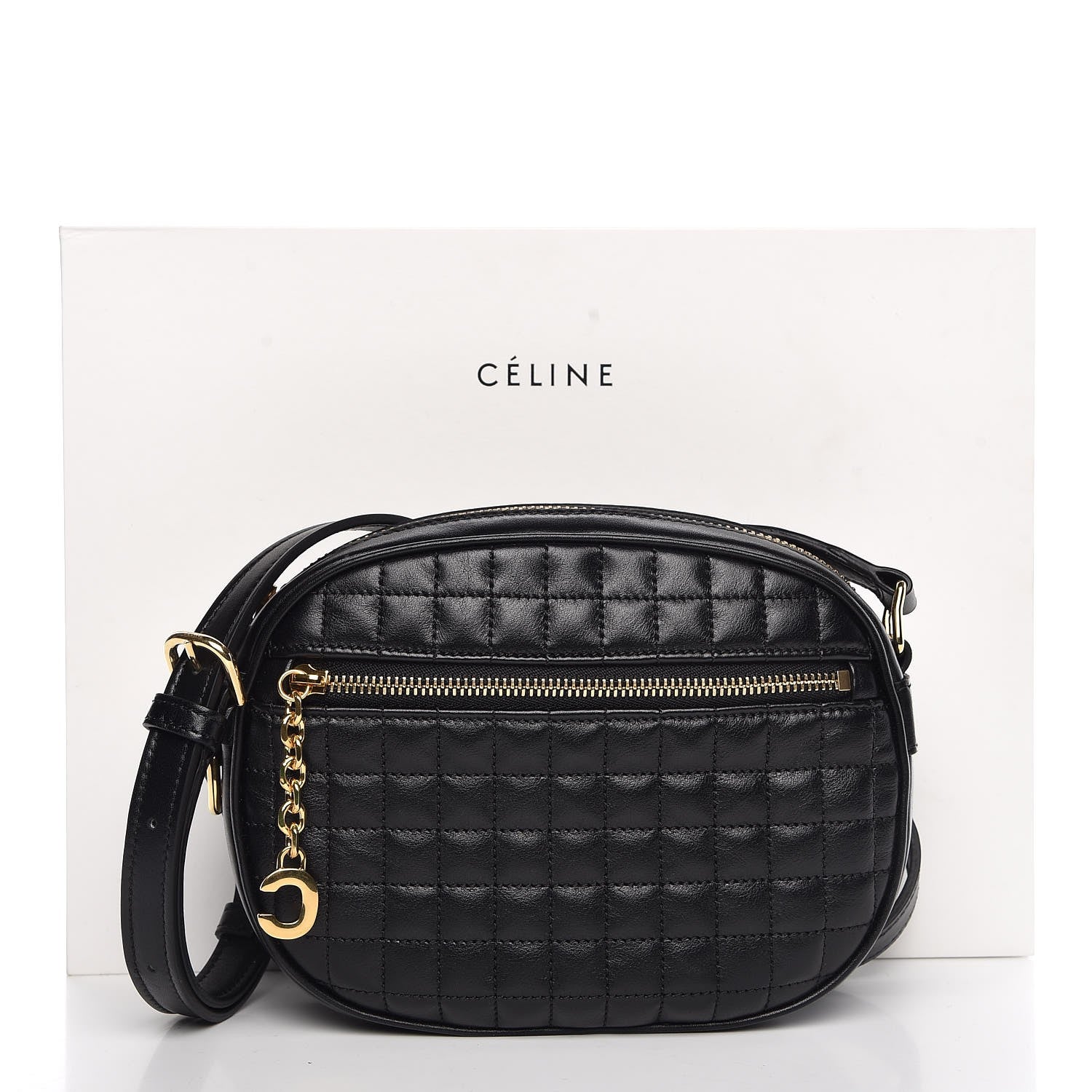 Celine Calfskin Quilted Small C Charm Bag Black 8 of 8