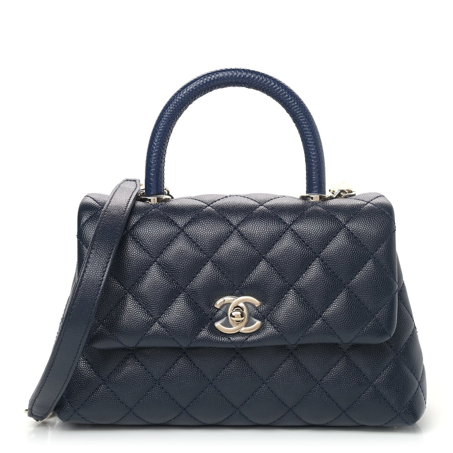 Caviar Quilted Mini Coco Handle Flap Navy Blue