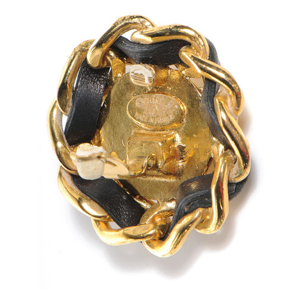 Chanel CC Leather Chain Clip On Earrings Gold 4 of 4