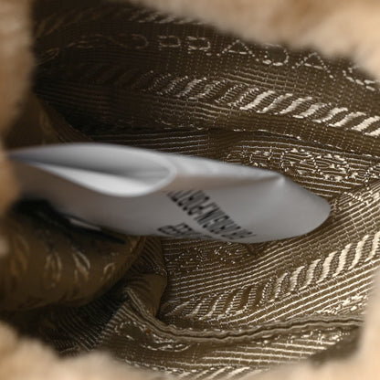 Prada Shearling Metal Triangle Logo Mini Drawcord Pouch Shoulder Bag Ecru 5 of 8