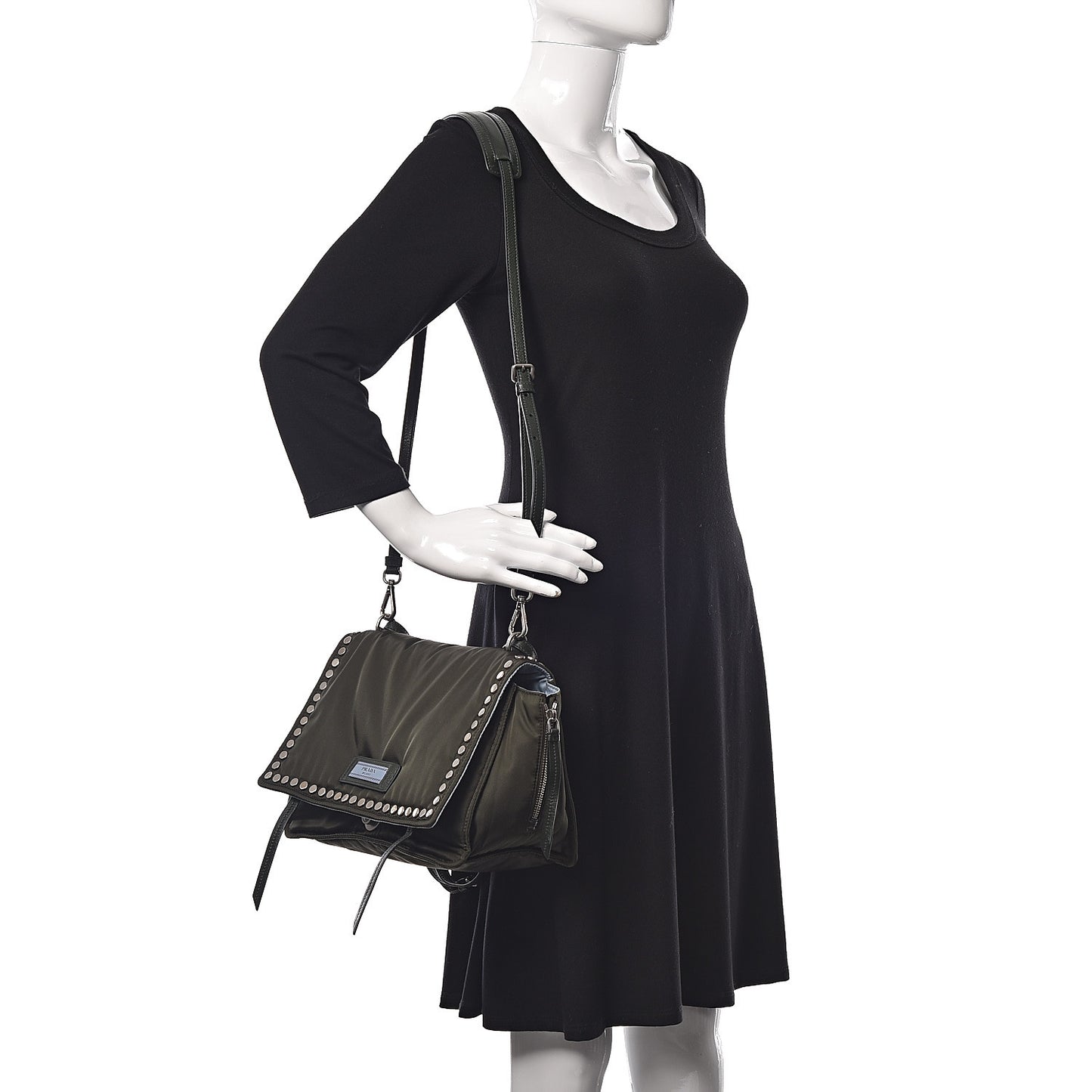 Nylon Tessuto Studded Small Etiquette Bag Militare Astrale
