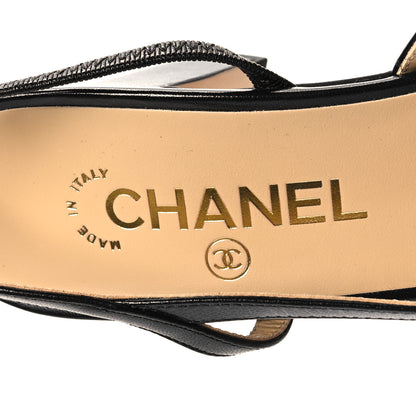 Chanel Goatskin Grosgrain Cap Toe CC Slingback Sandals 39 Black 8 of 9