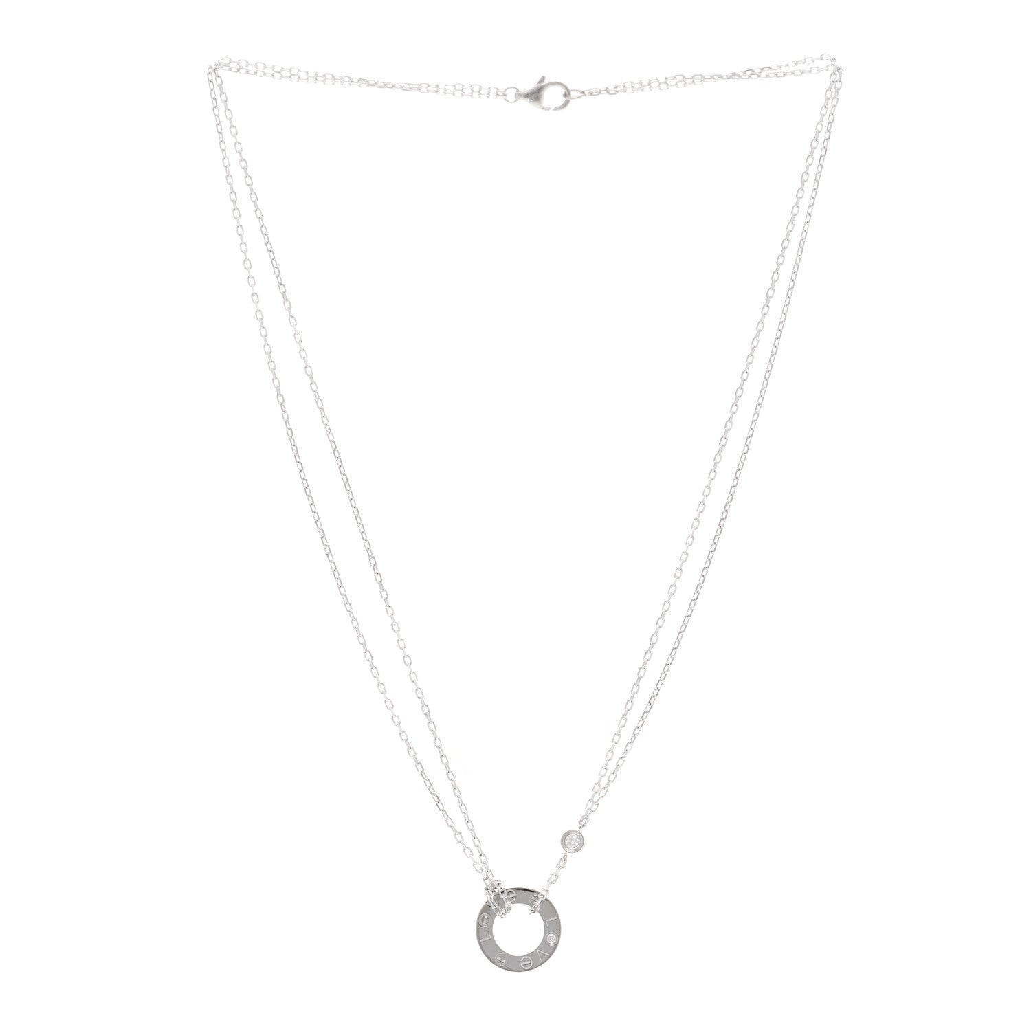 Cartier 18K White Gold 2 Diamond LOVE Necklace 3 of 5
