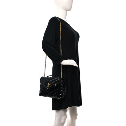 Saint Laurent Patent Y Quilted Monogram Small Loulou Chain Satchel Black 2 of 9