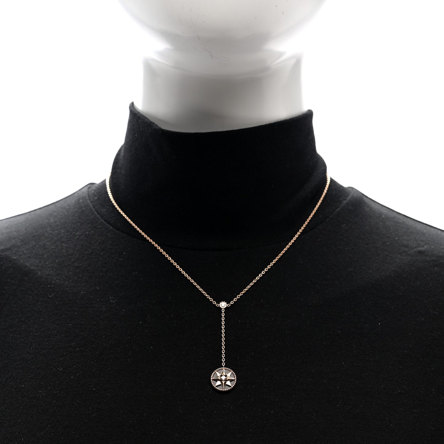 18K Rose Gold Diamond Black Onyx Rose Des Vents Y Necklace