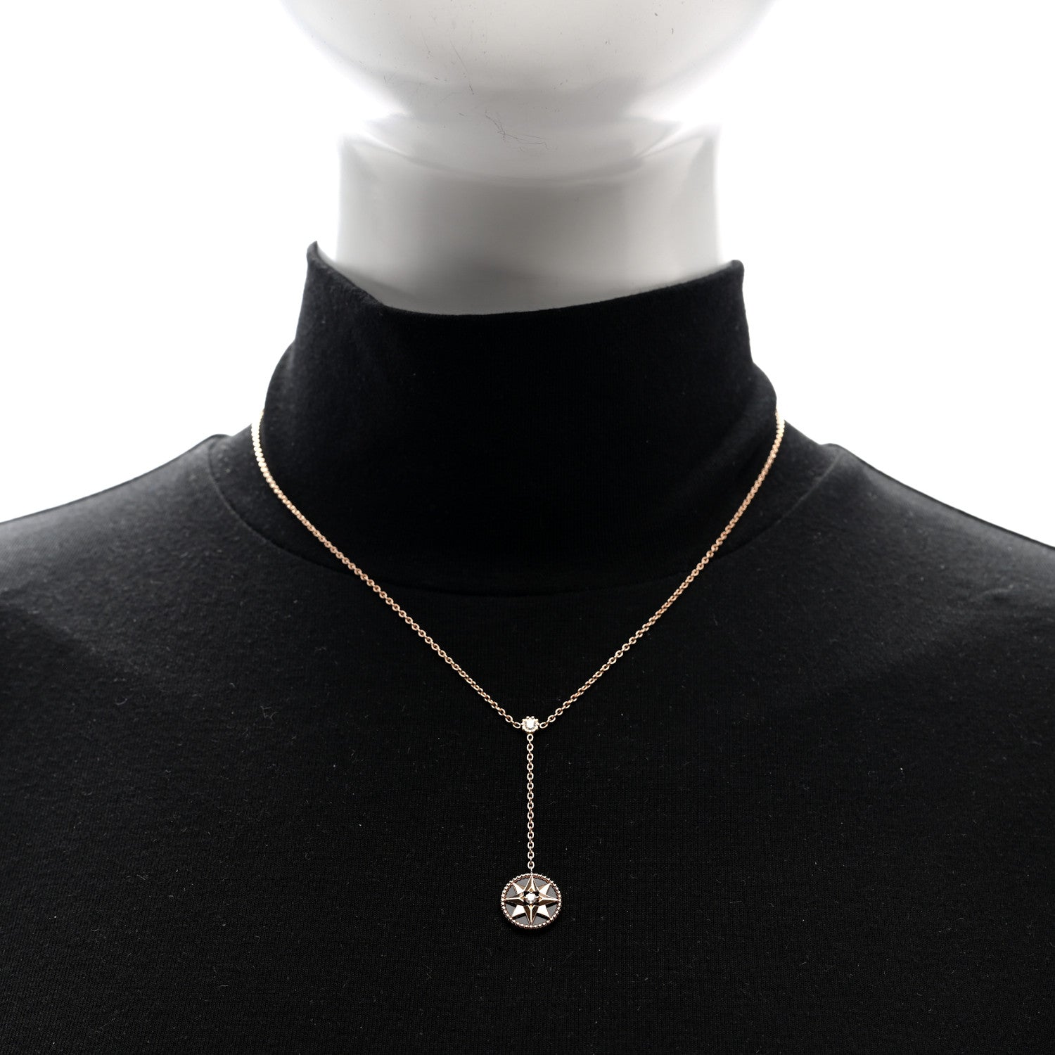 Christian Dior 18K Rose Gold Diamond Black Onyx Rose Des Vents Y Necklace 2 of 5
