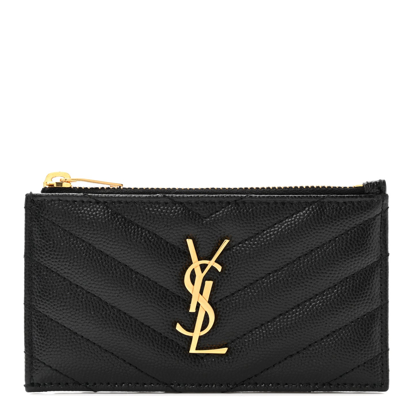 Grain De Poudre Matelasse Chevron Monogram Fragments Zippered Card Case Black