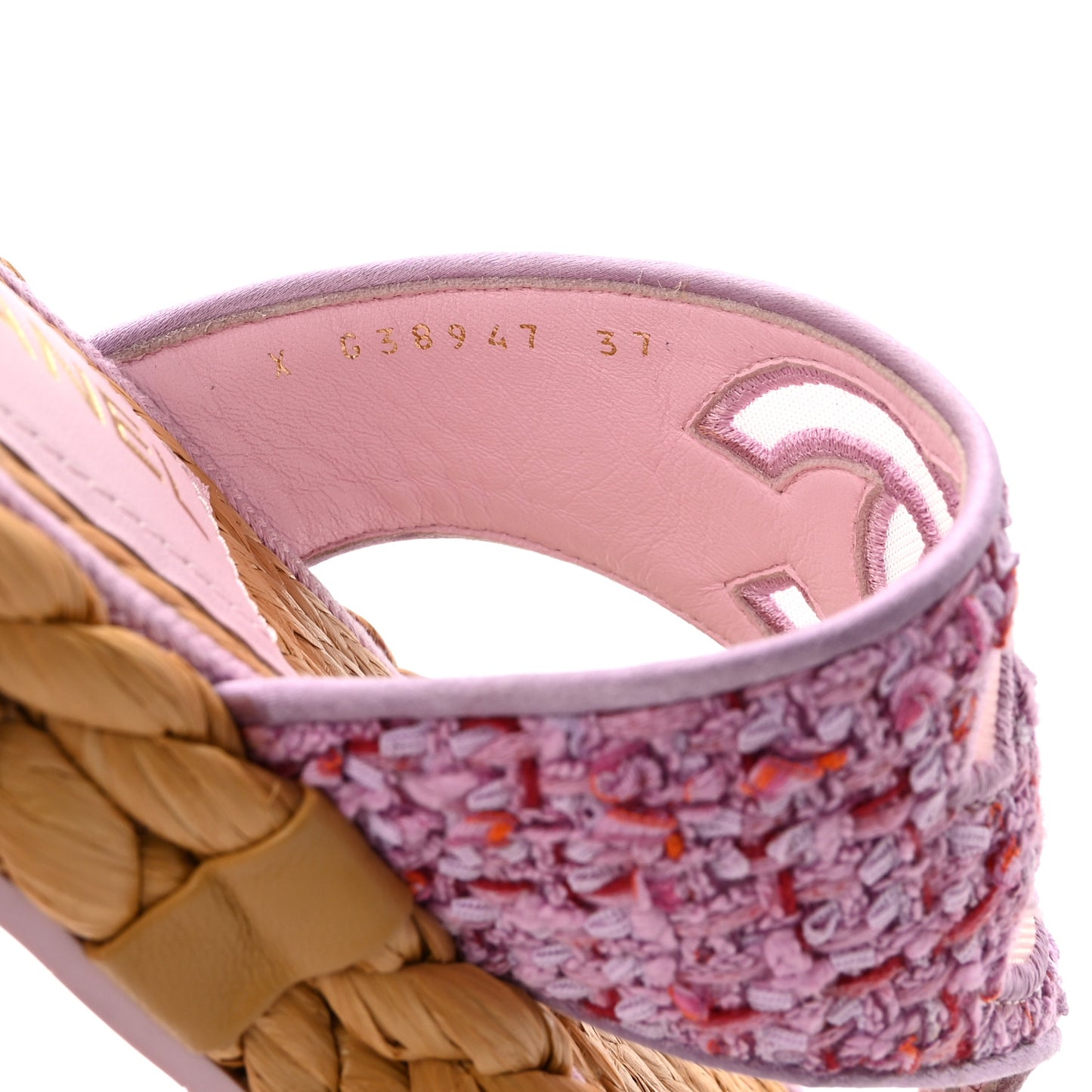 Tweed Mesh Satin CC Thong Sandals 37 Light Purple Pink Red