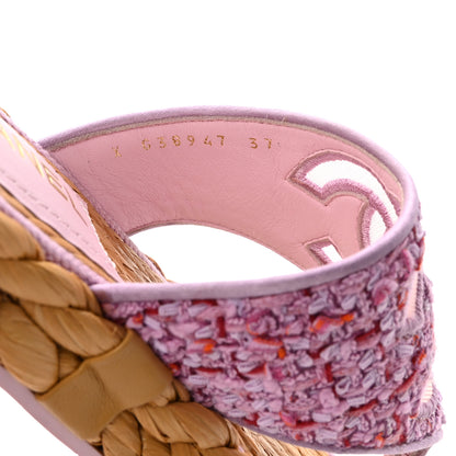 Chanel Tweed Mesh Satin CC Thong Sandals 37 Light Purple Pink Red 9 of 10