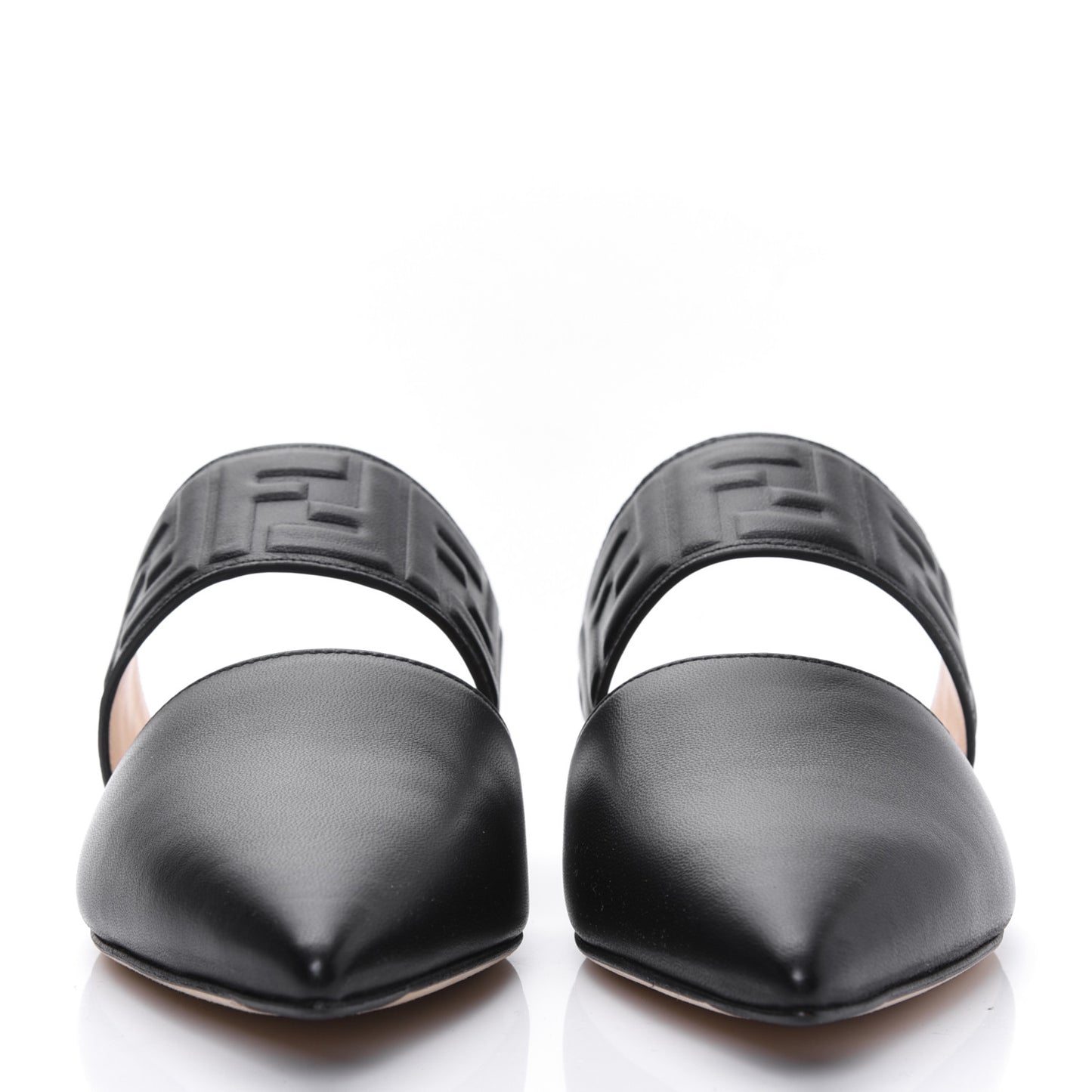Vitello FF Embossed Buckle Flat Mules 36.5 Black