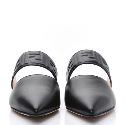 Fendi Vitello FF Embossed Buckle Flat Mules 36.5 Black 2 of 9