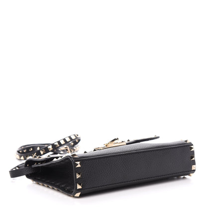 Valentino Garavani Pebbled Calfskin Medium Rockstud Flip Lock Crossbody Bag Black 4 of 9