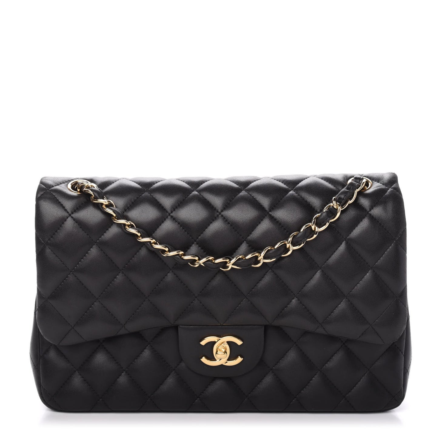 Lambskin Quilted Jumbo Double Flap Black