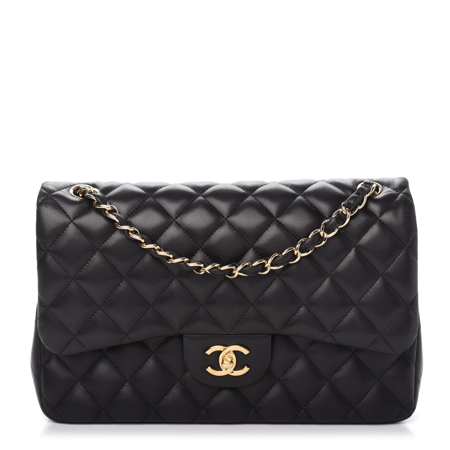 Chanel Lambskin Quilted Jumbo Double Flap Black 1 of 15