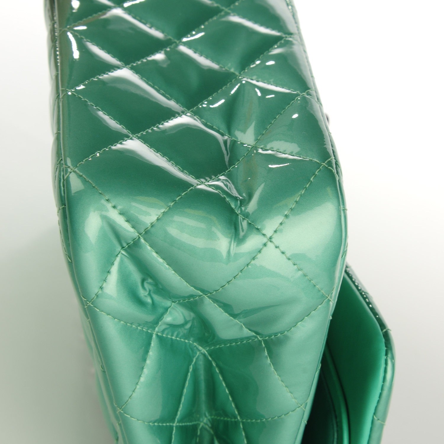 Chanel Patent Quilted Jumbo Double Flap Green 3 of 11