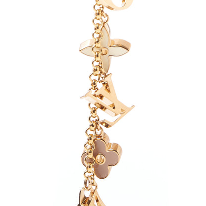 Louis Vuitton Brass Enamel Fleur De Monogram Bag Charm Chain Gold 3 of 5